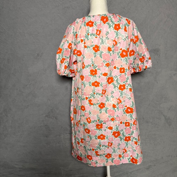 Free Assembly Size M floral puff sleeve mini dress cottagecore bow Organic Cotto - Picture 2 of 7